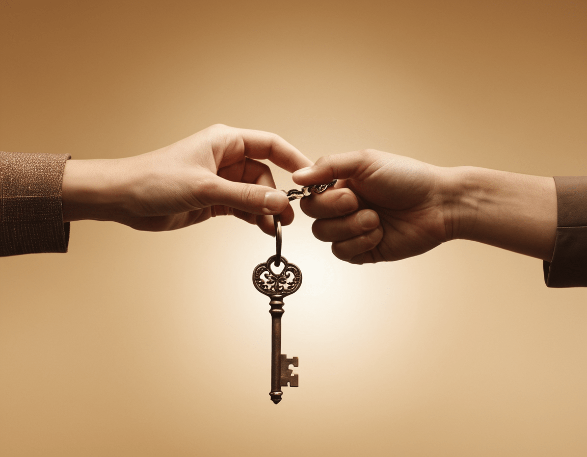 Two people exchanging key of a house