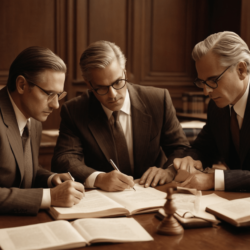 3 men working on a document