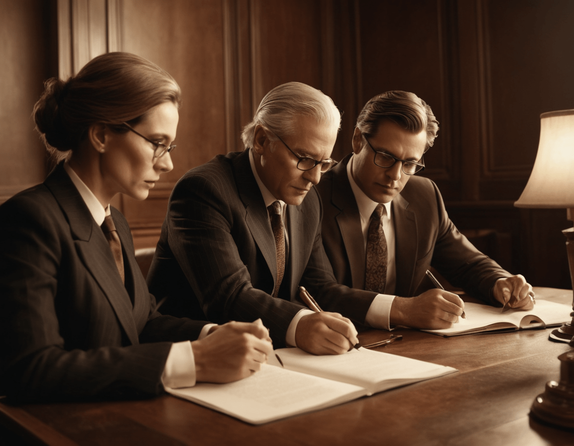 two buisness men and a woman writing a contract